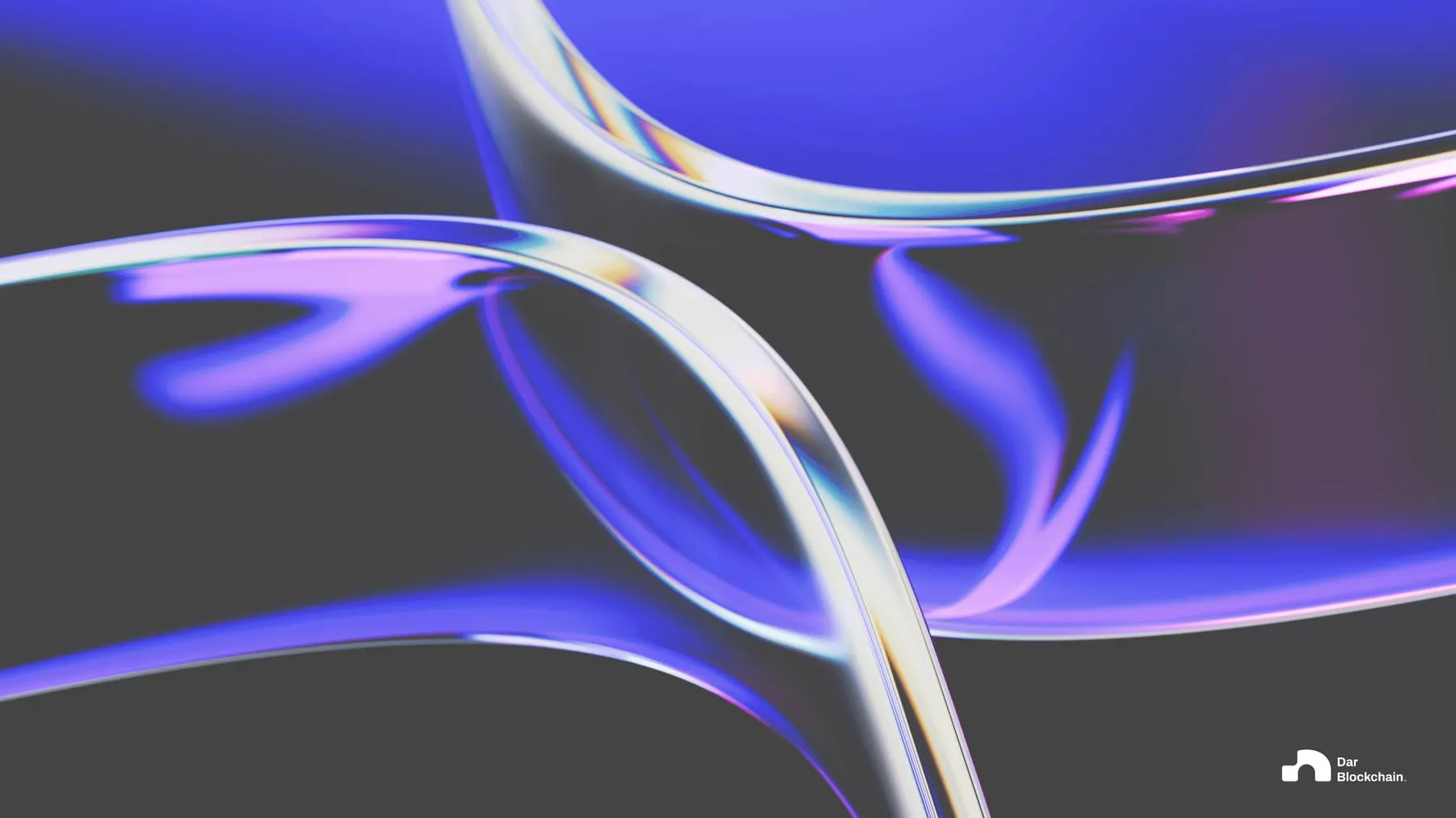 Abstract iridescent glass ribbons on a violet background